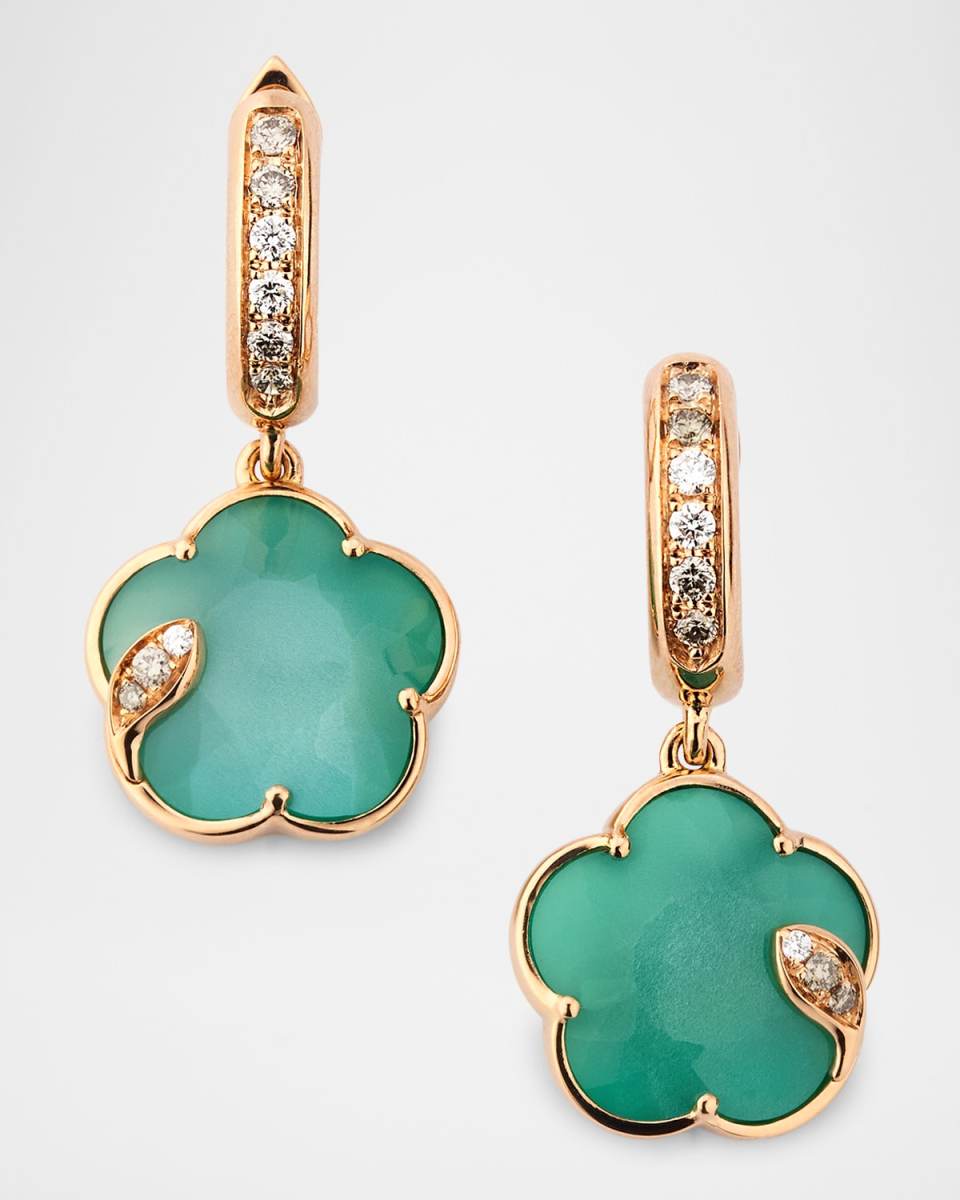 Ton Joli 18K Rose Gold Diamond Earrings with Green Agate