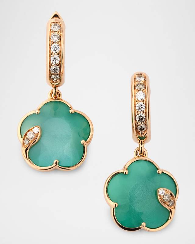 Ton Joli 18K Rose Gold Diamond Earrings with Green Agate