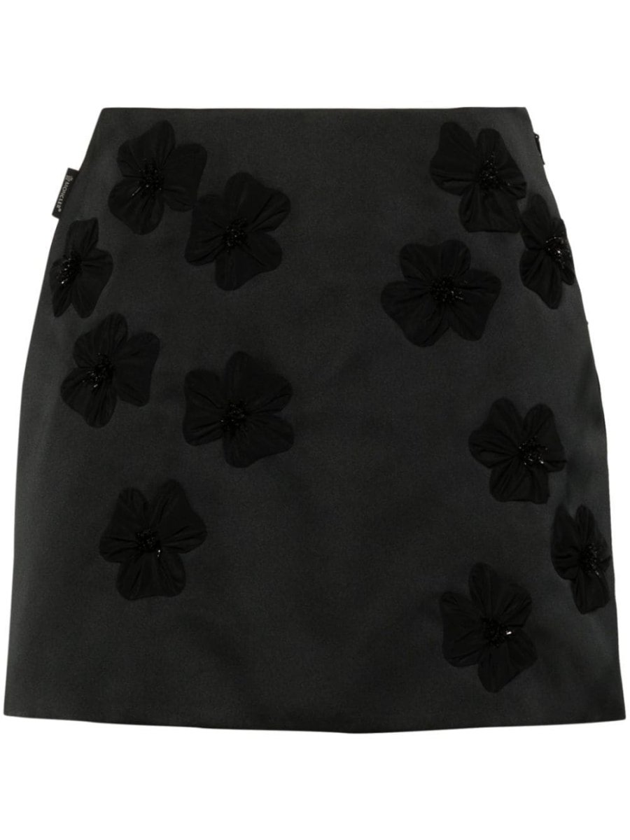 floral-appliqué A-line miniskirt