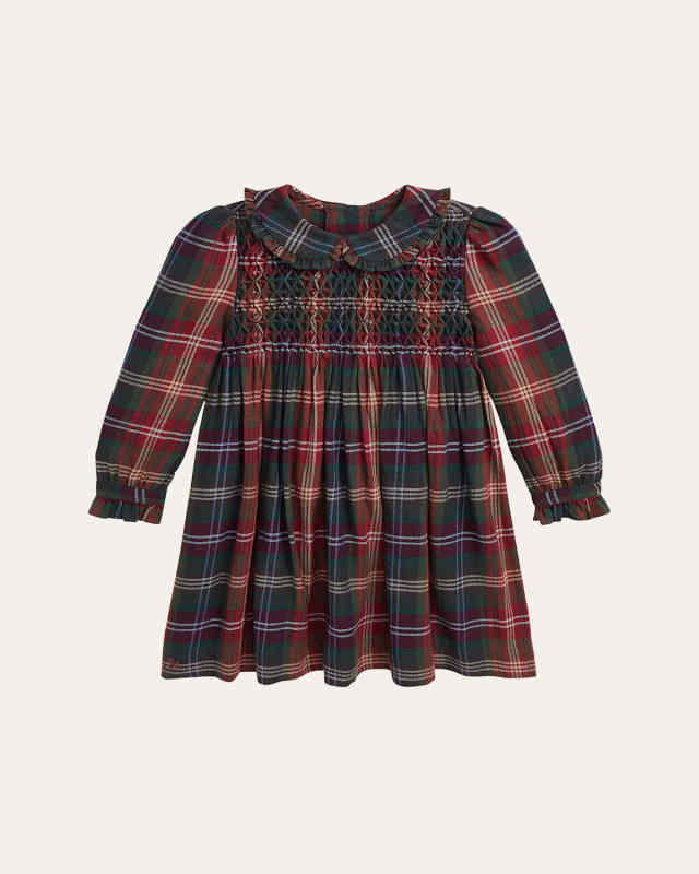 Girl's Smocked Tartan-Print Dress, Size 2-