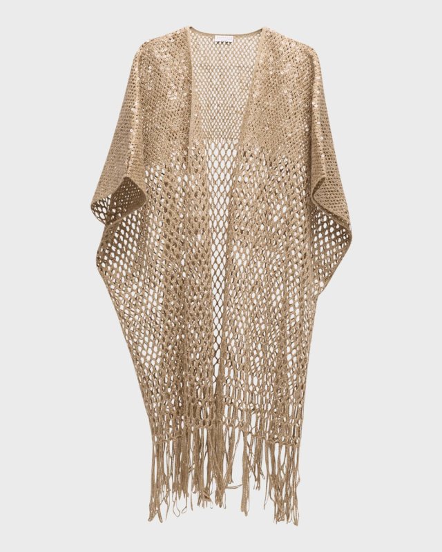 Fringed Paillette Opera-Knit Cardigan