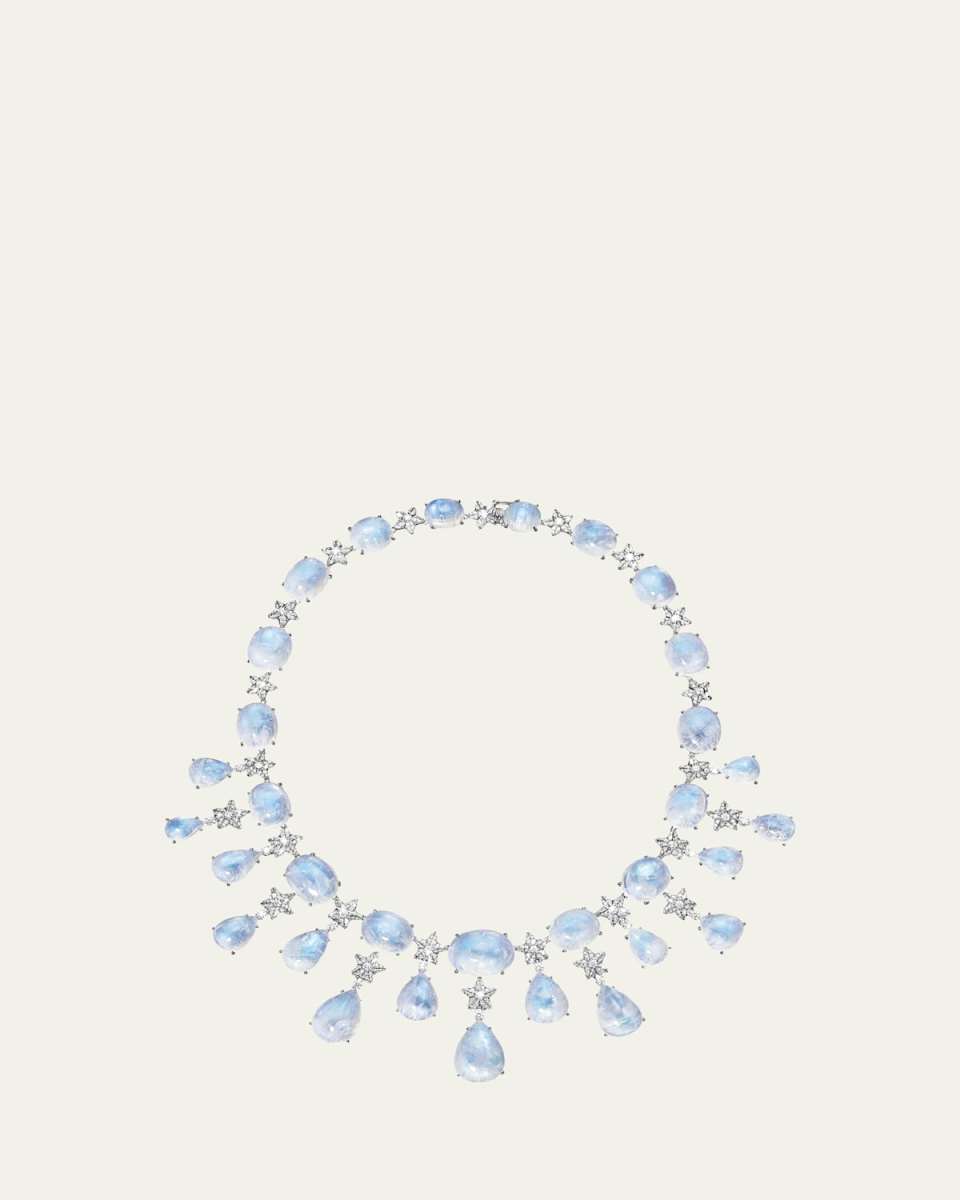 18k White Gold Stardust Moonstone and Diamond Necklace