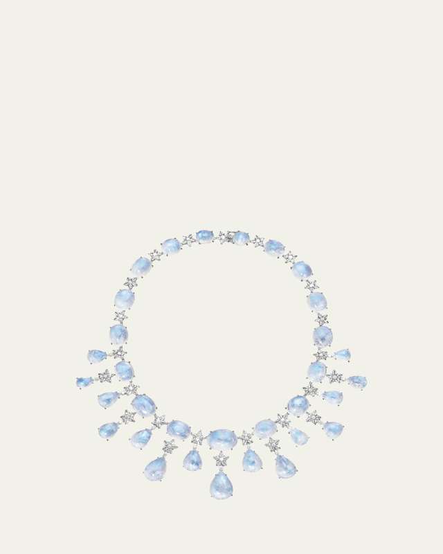 18k White Gold Stardust Moonstone and Diamond Necklace
