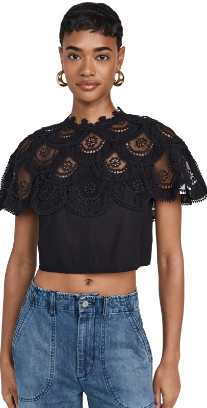 Sea Drea Embroidery Top Black