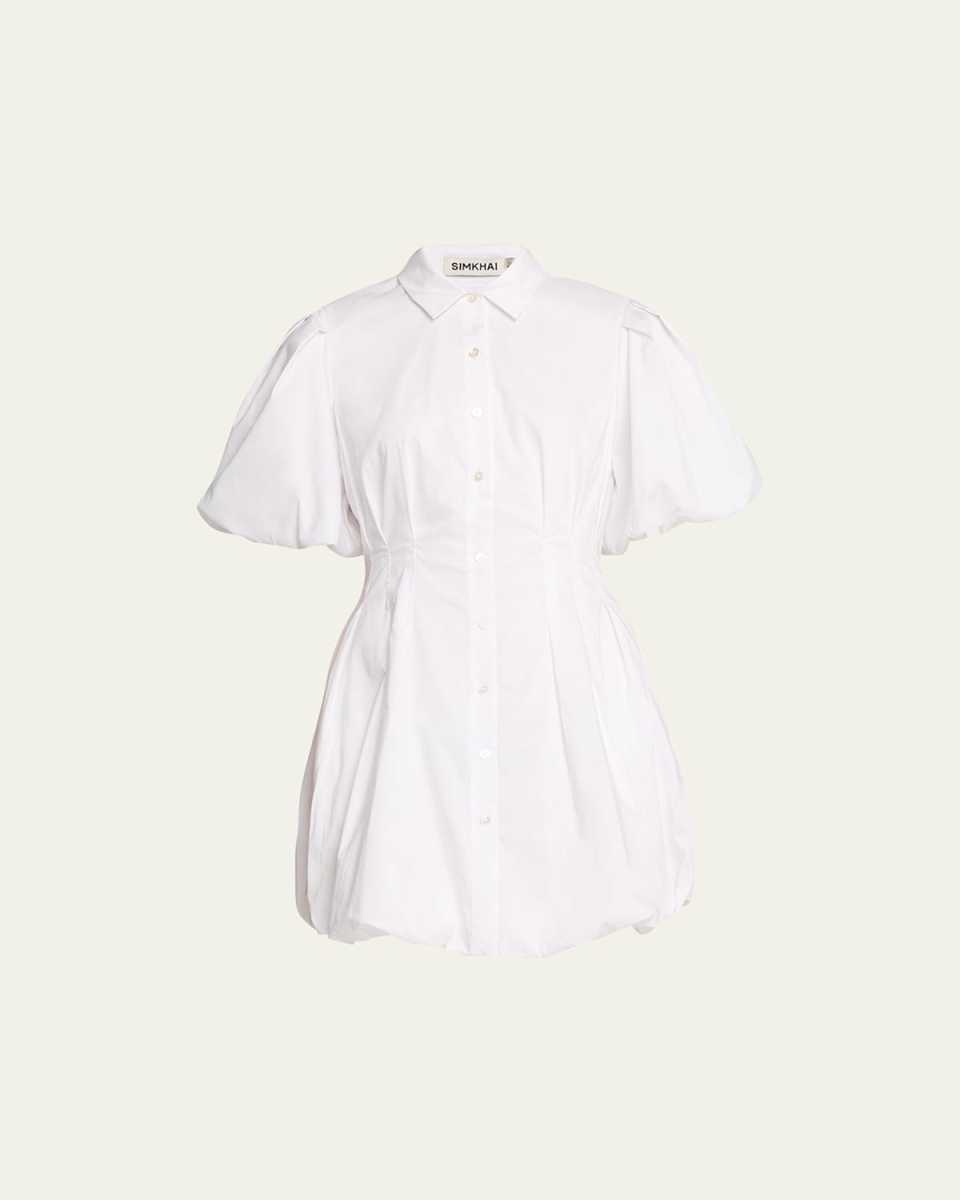 Cleo Polin Balloon-Sleeve Pleated Mini Dress