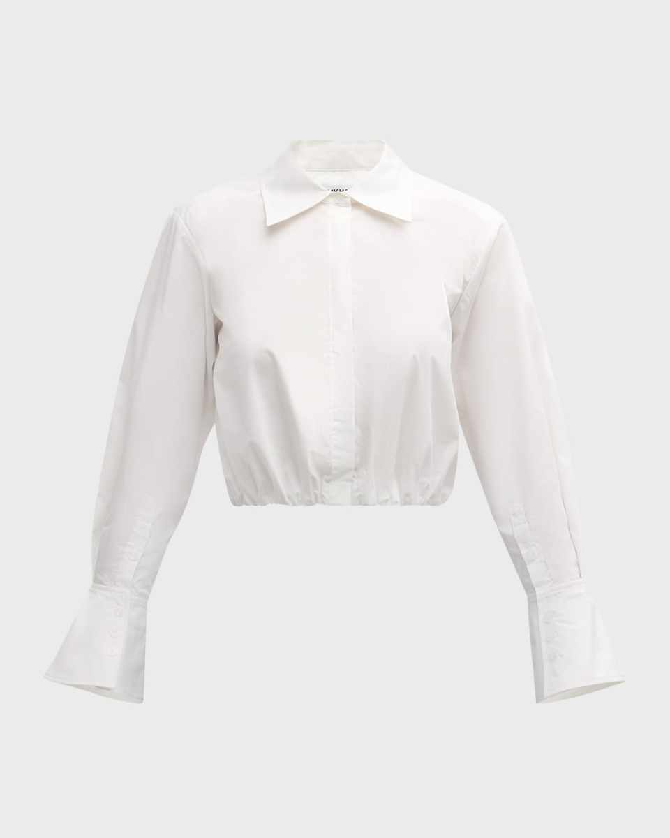 Blythe Cotton Poplin Button-Front Crop Shirt