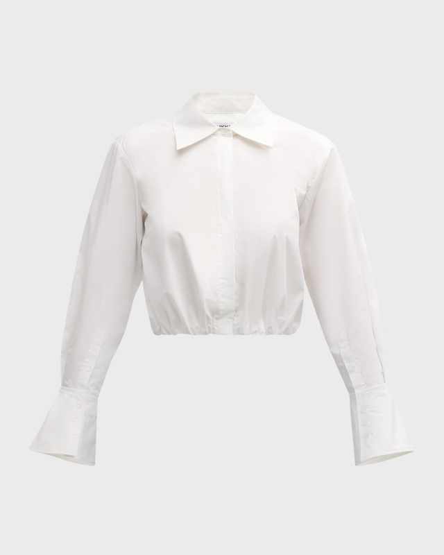 Blythe Cotton Poplin Button-Front Crop Shirt