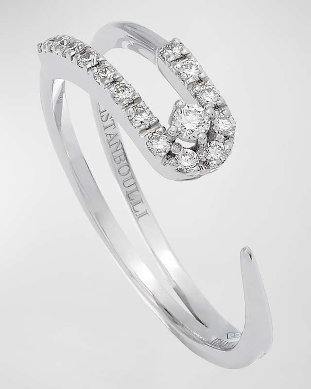 18K White Gold Tapered Ring with Diamonds, Size 7