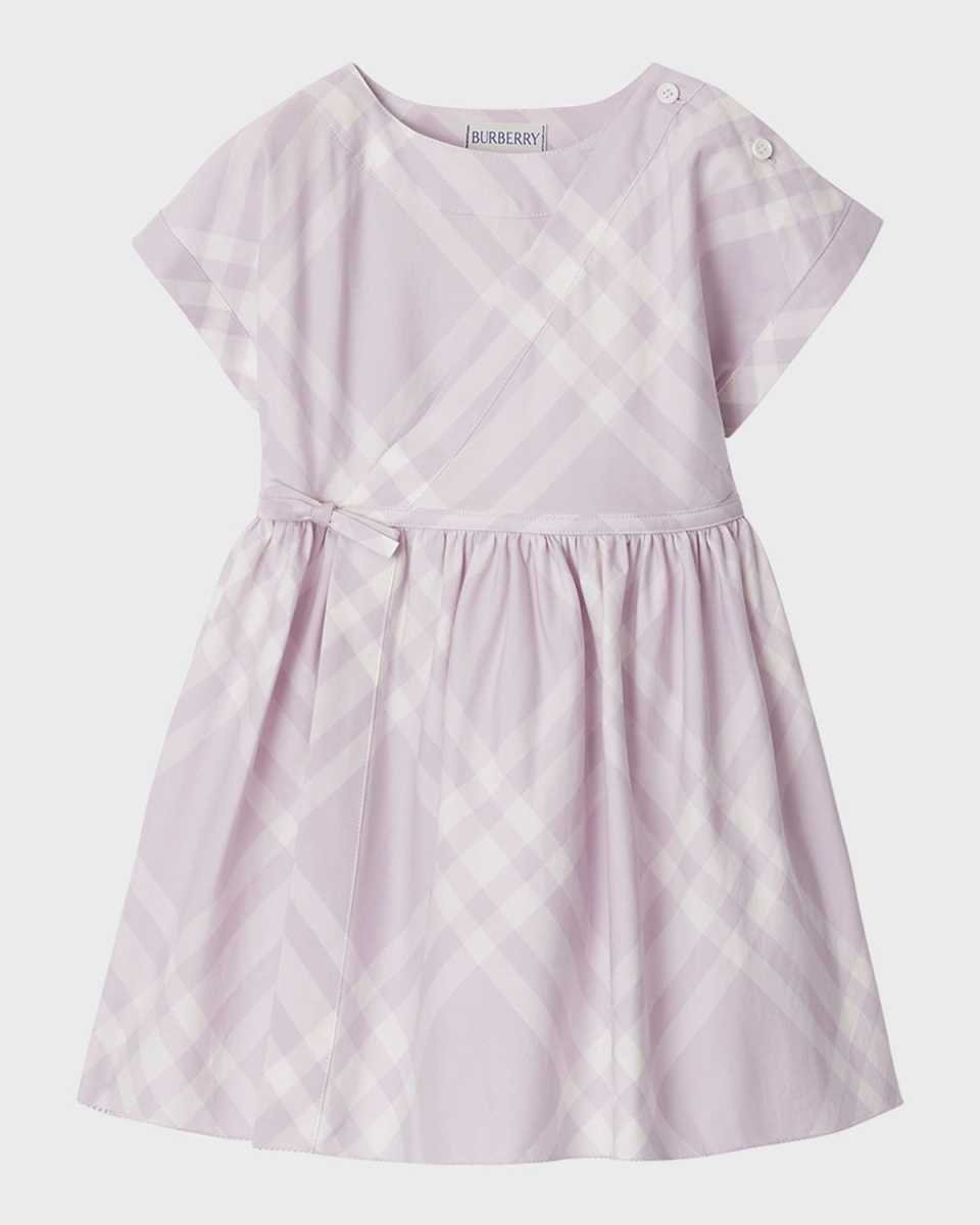 Girl's Anorra Bias Check Short-Sleeve Dress, Size 3-1