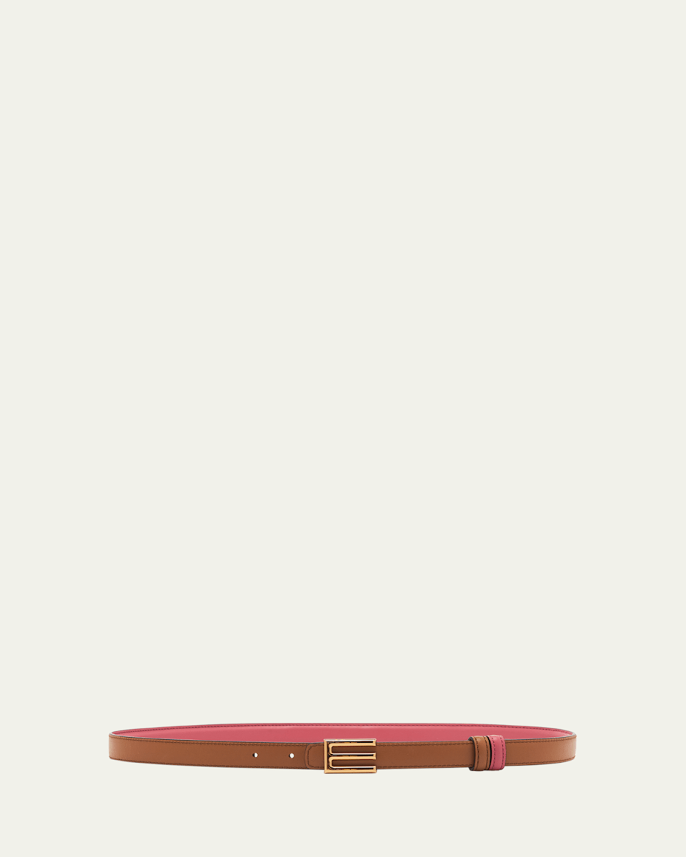 E-Monogram Reversible Leather & Brass Skinny Belt