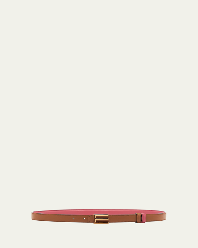 E-Monogram Reversible Leather & Brass Skinny Belt