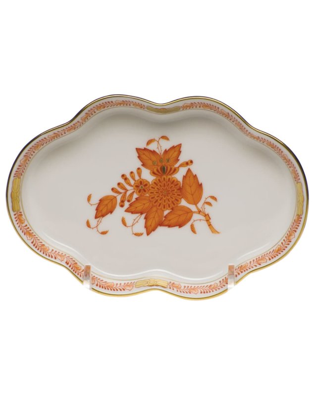 Chinese Bouquet Rust Small Scalloped Tray