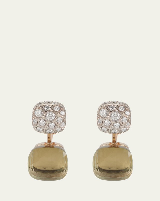 Nudo 18K Rose Gold Prasiolite and Diamond Double Drop Earrings