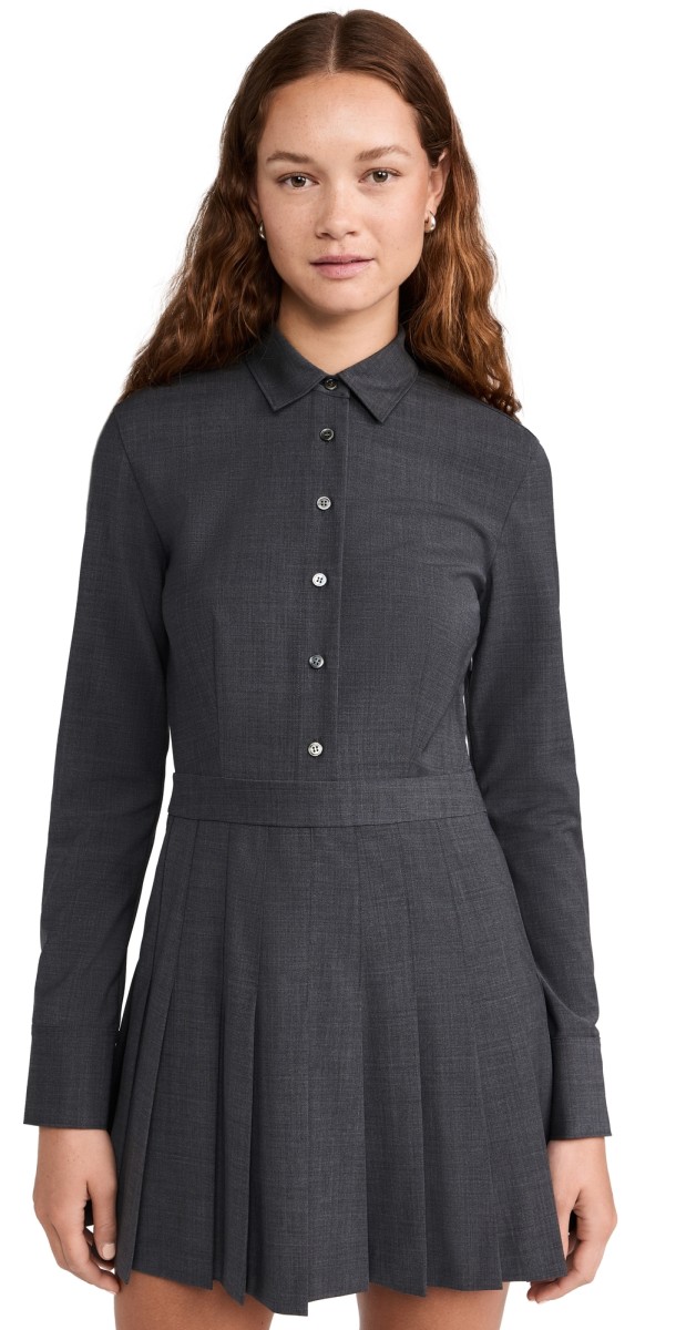 Theory Pleated Skirt Mini Dress Charcoal Melange