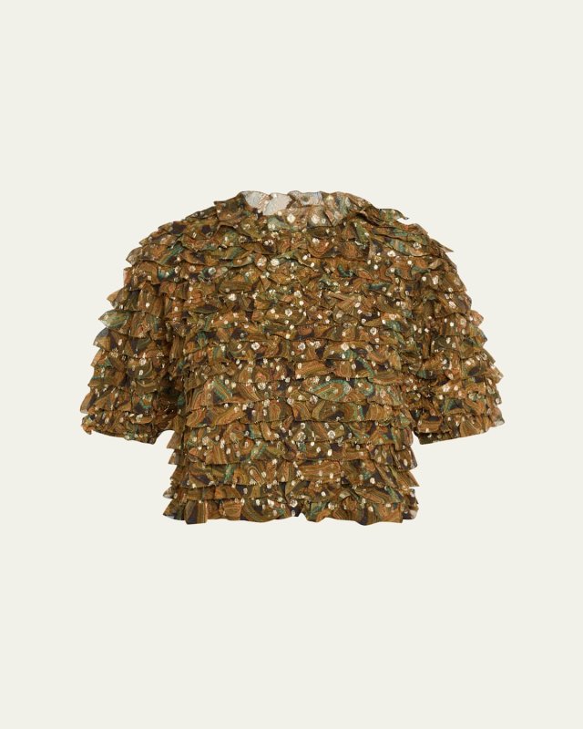 Carmella Tiered Ruffle Silk-Blend Blouse