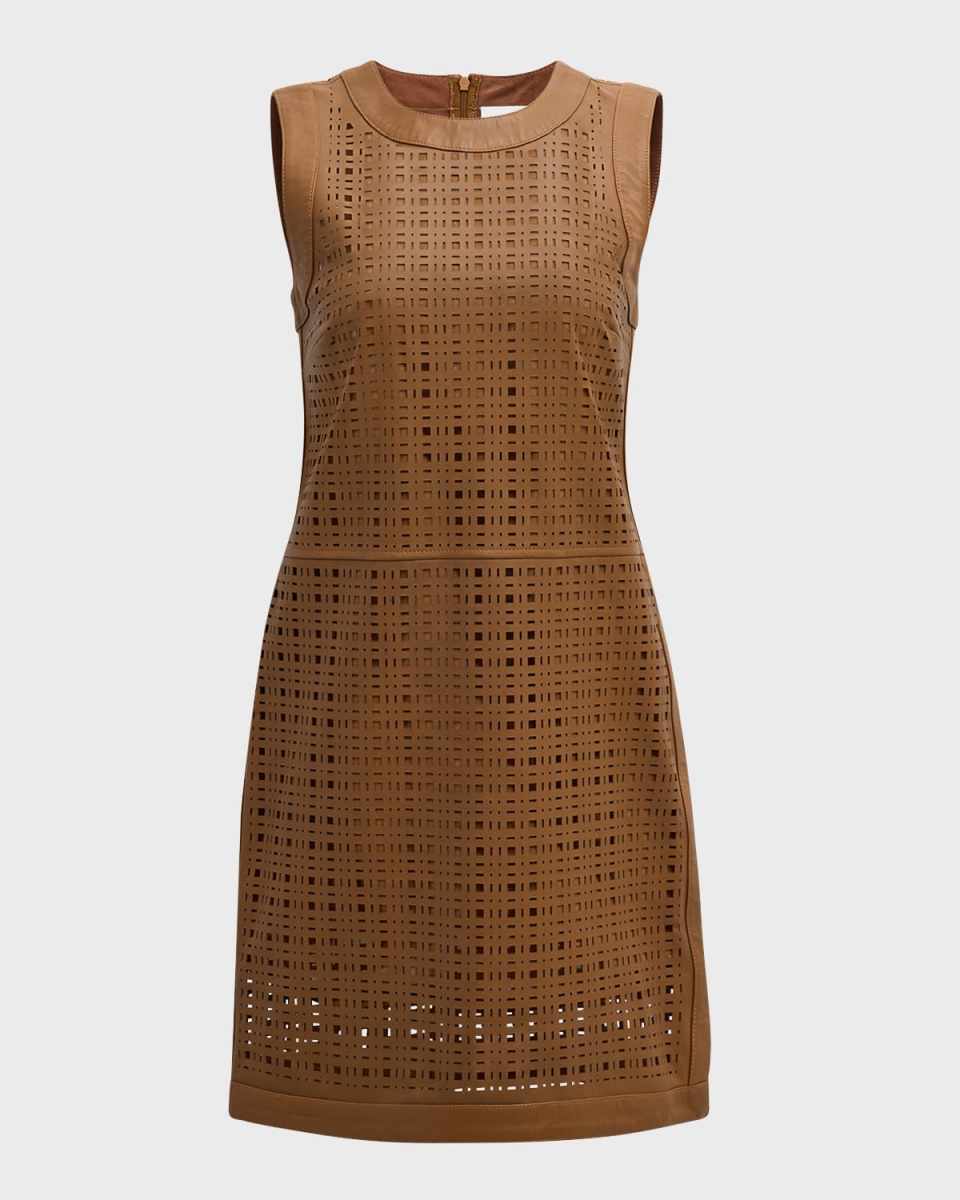Lasercut Lightweight Nappa Leather Sleeveless Mini Dress