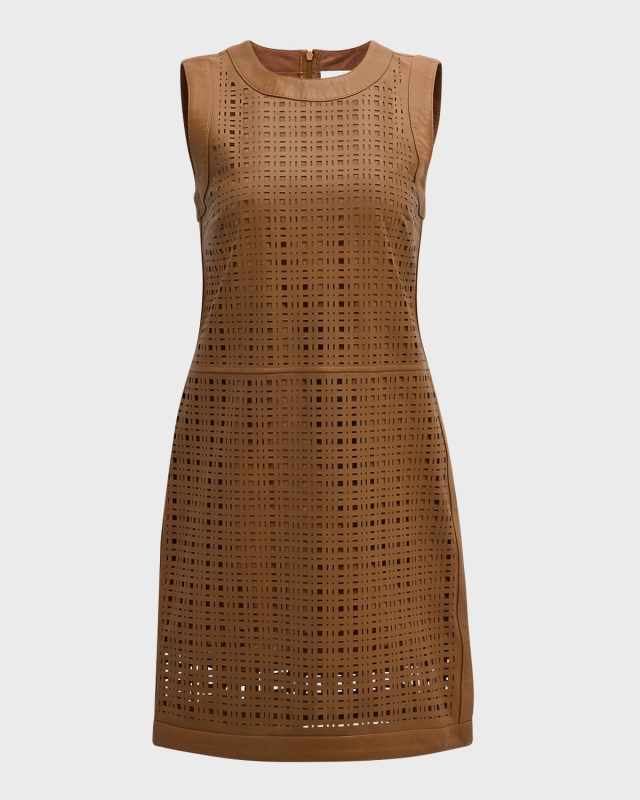 Lasercut Lightweight Nappa Leather Sleeveless Mini Dress
