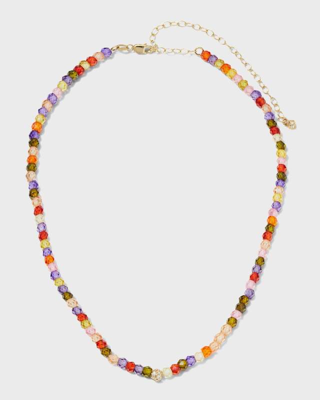 4mm Rainbow CZ Choker Necklace with Pave Diamond Ball