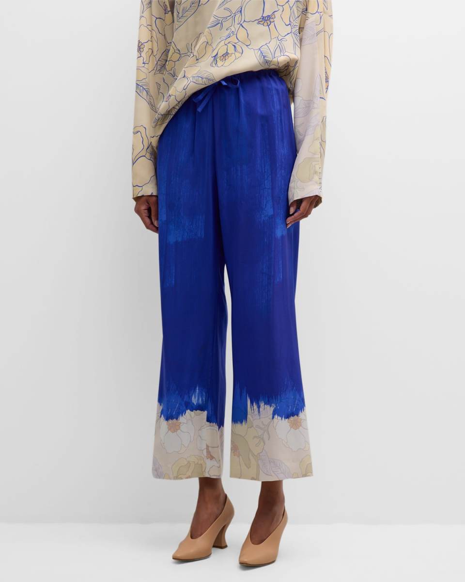Puvis Floral Brushstroke Wide-Leg Pull-On Pants