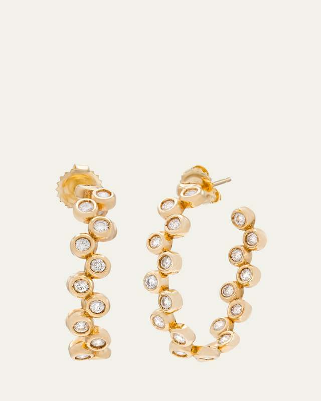14K Yellow Gold Floating Oval Diamond Hoop Earrings