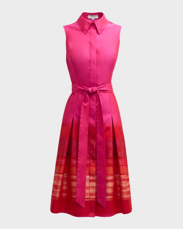 Sleeveless Pleated Ombre Midi Shirtdress