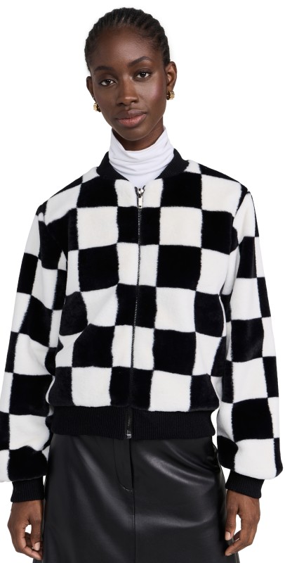 Le Superbe On The Walk Bomber Jacket Checkered Faux Fur