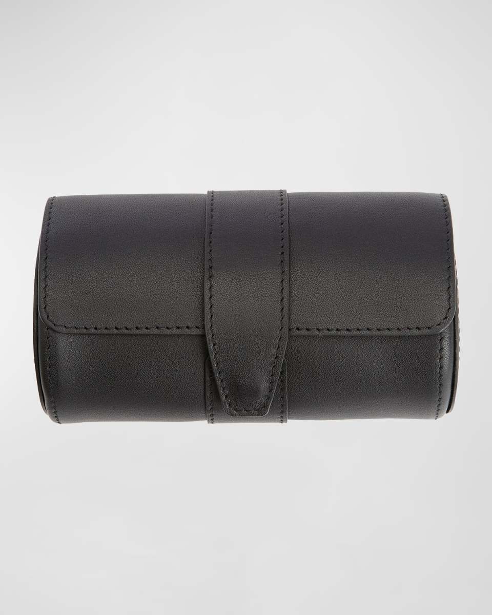 Personalized Suede-Lined Leather Double Watch Roll