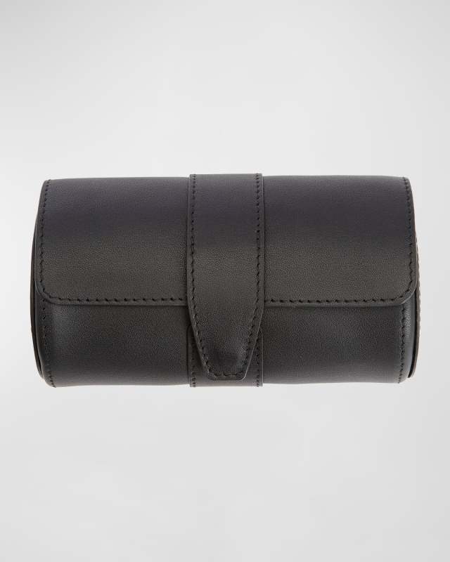 Personalized Suede-Lined Leather Double Watch Roll
