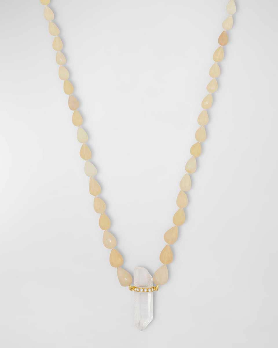 Teardrop Opal and Crystal Quartz Necklace with Diamonds