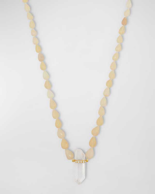 Teardrop Opal and Crystal Quartz Necklace with Diamonds