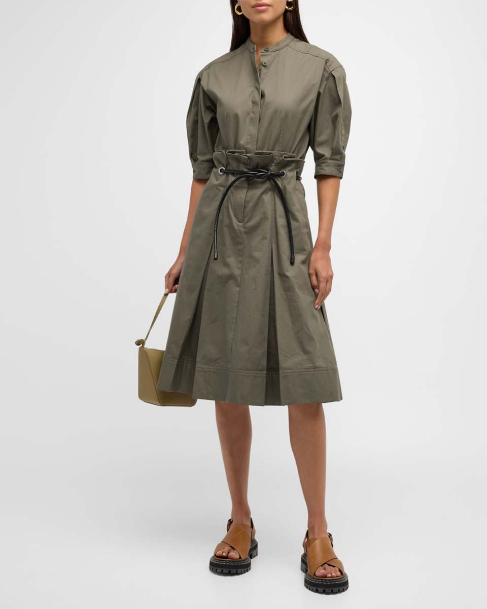 Belted Origami Short-Sleeve Shirtdress