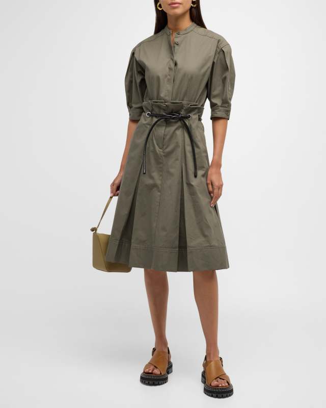Belted Origami Short-Sleeve Shirtdress