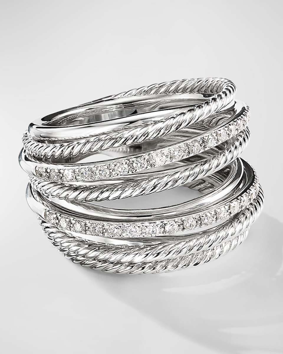 Crossover Ring with Diamonds in Silver, 17.8mm, Size