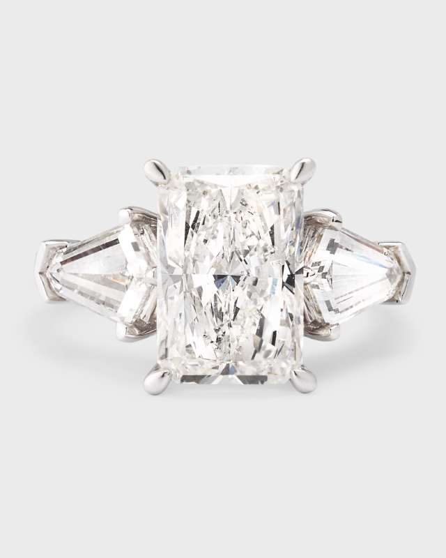 Lab Grown Diamond 18K White Gold Radiant and Coffin Ring, Size 7