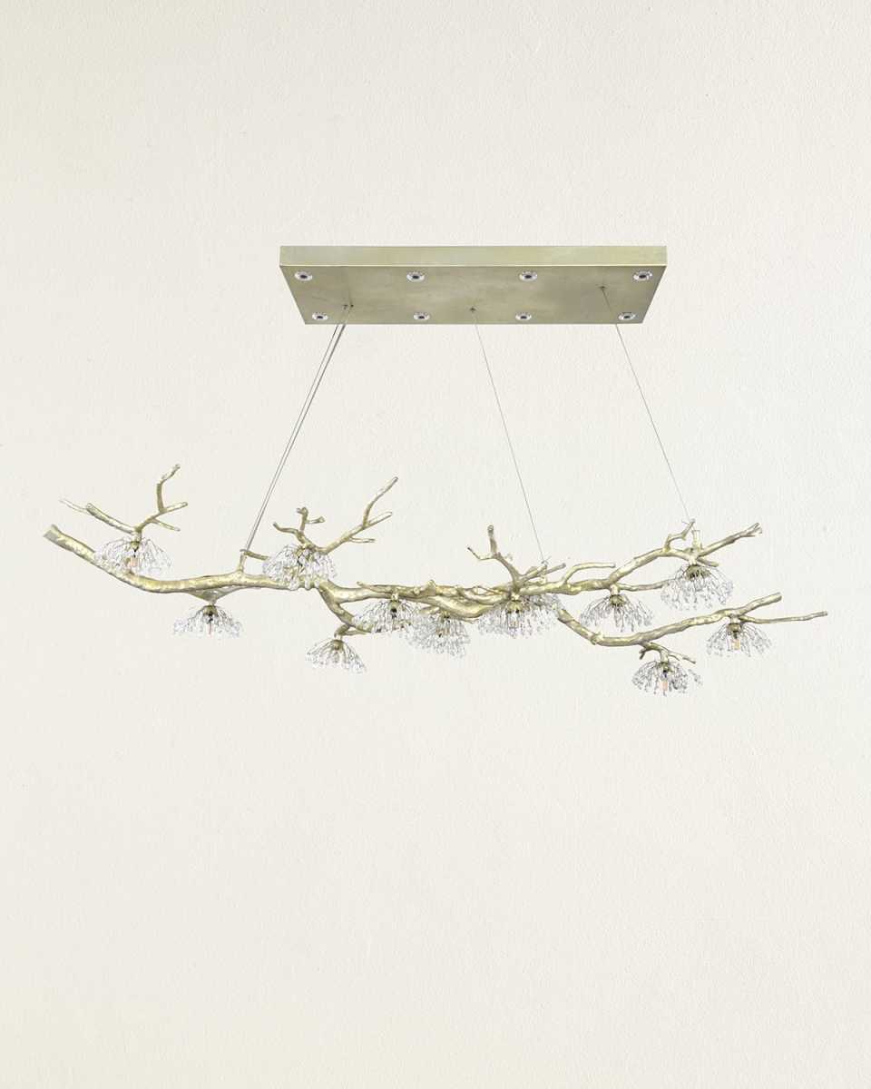Hanasaku Fourteen Light Crystal Bud Branch Oblong Chandelier