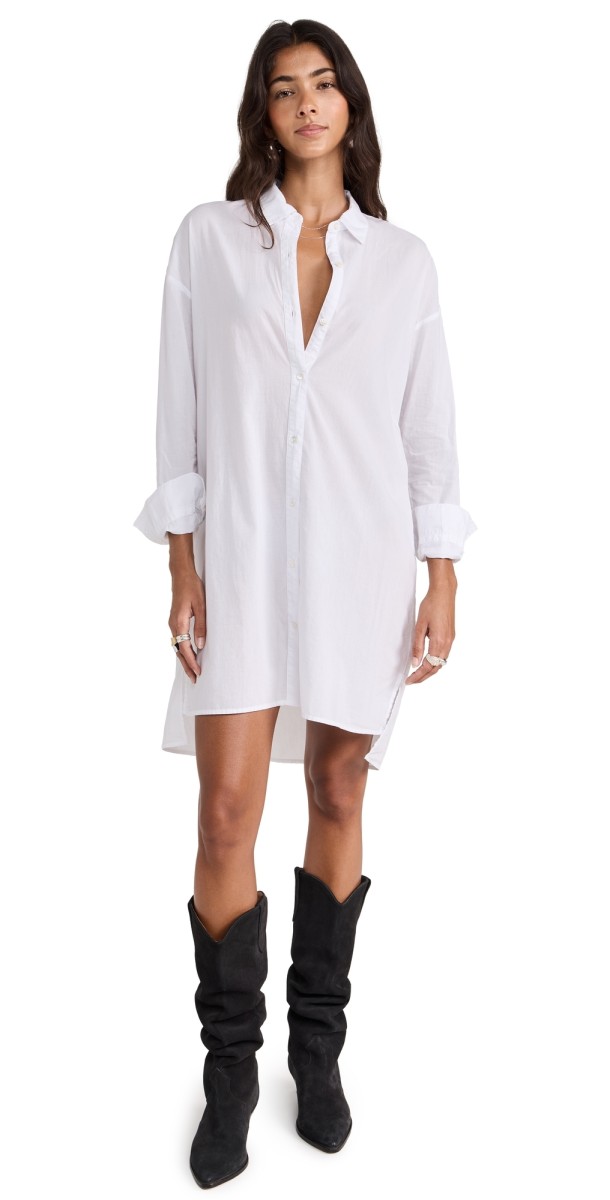 James Perse Oversized Button Front Shirt Dress White