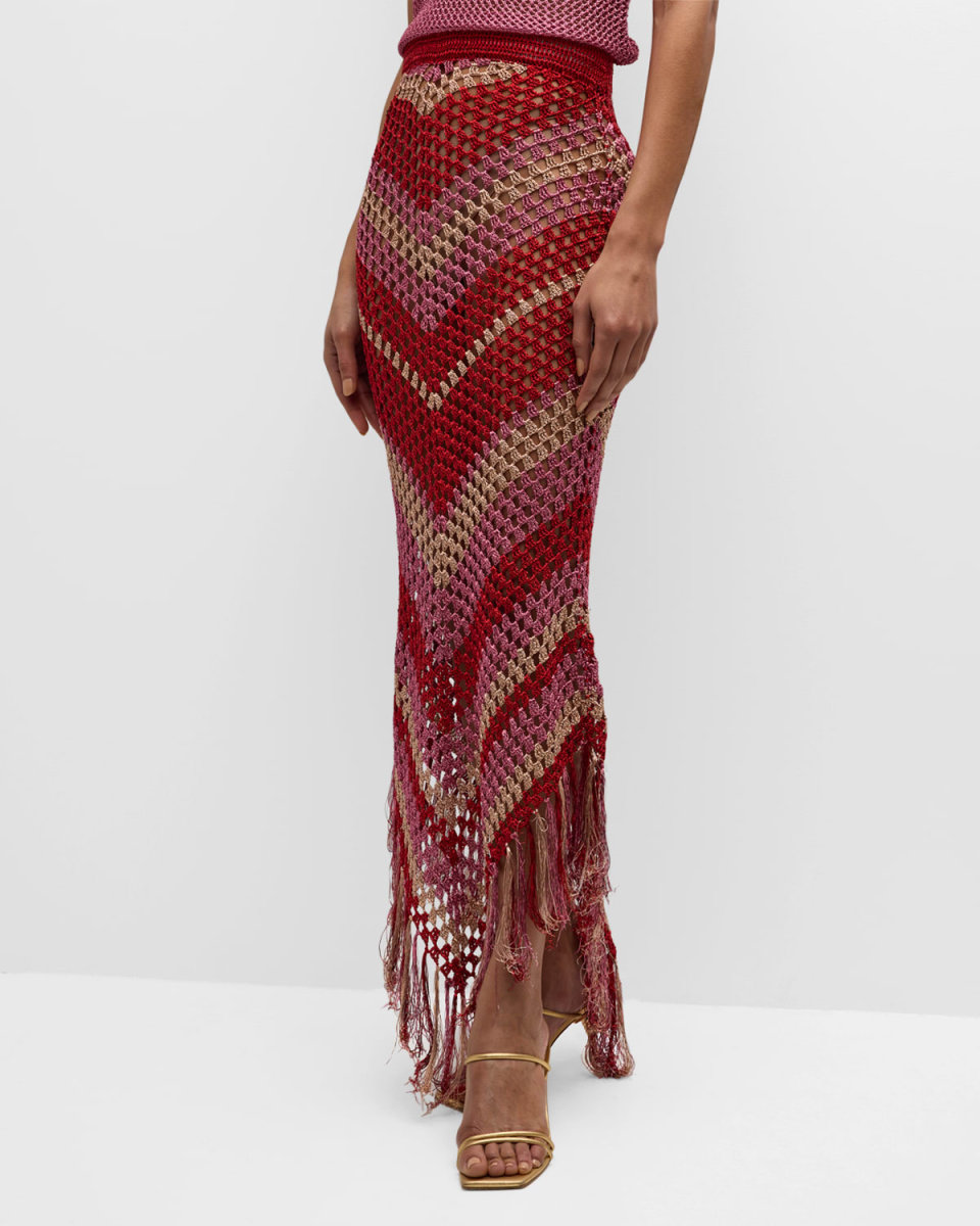Paal Chevron Crochet Fringe Maxi Skirt