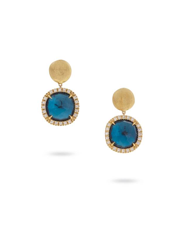 Jaipur 18K Yellow Gold Drop Earrings with Blue Topaz & Diamonds