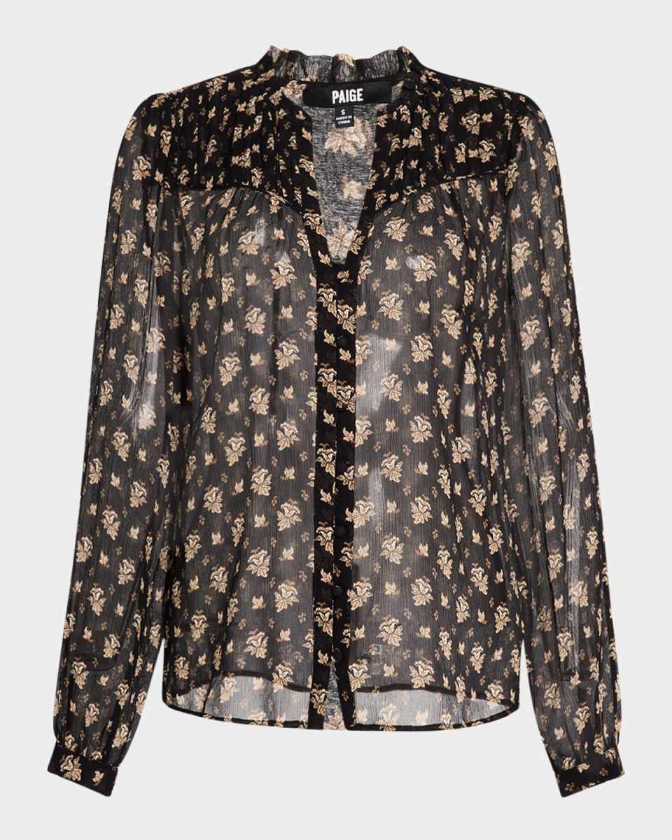Monika Printed Sheer V-Neck Blouse