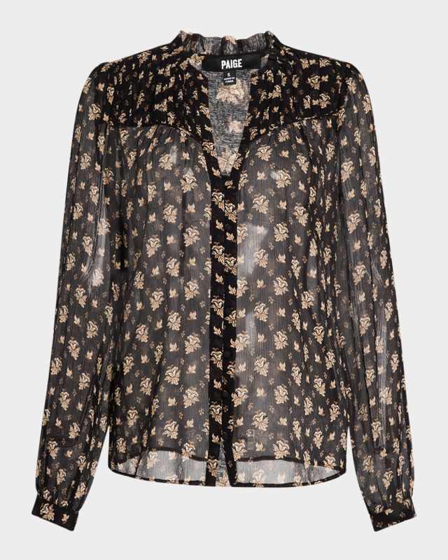 Monika Printed Sheer V-Neck Blouse