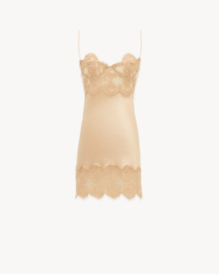 Saint Laurent slip dress in silk satin and lace