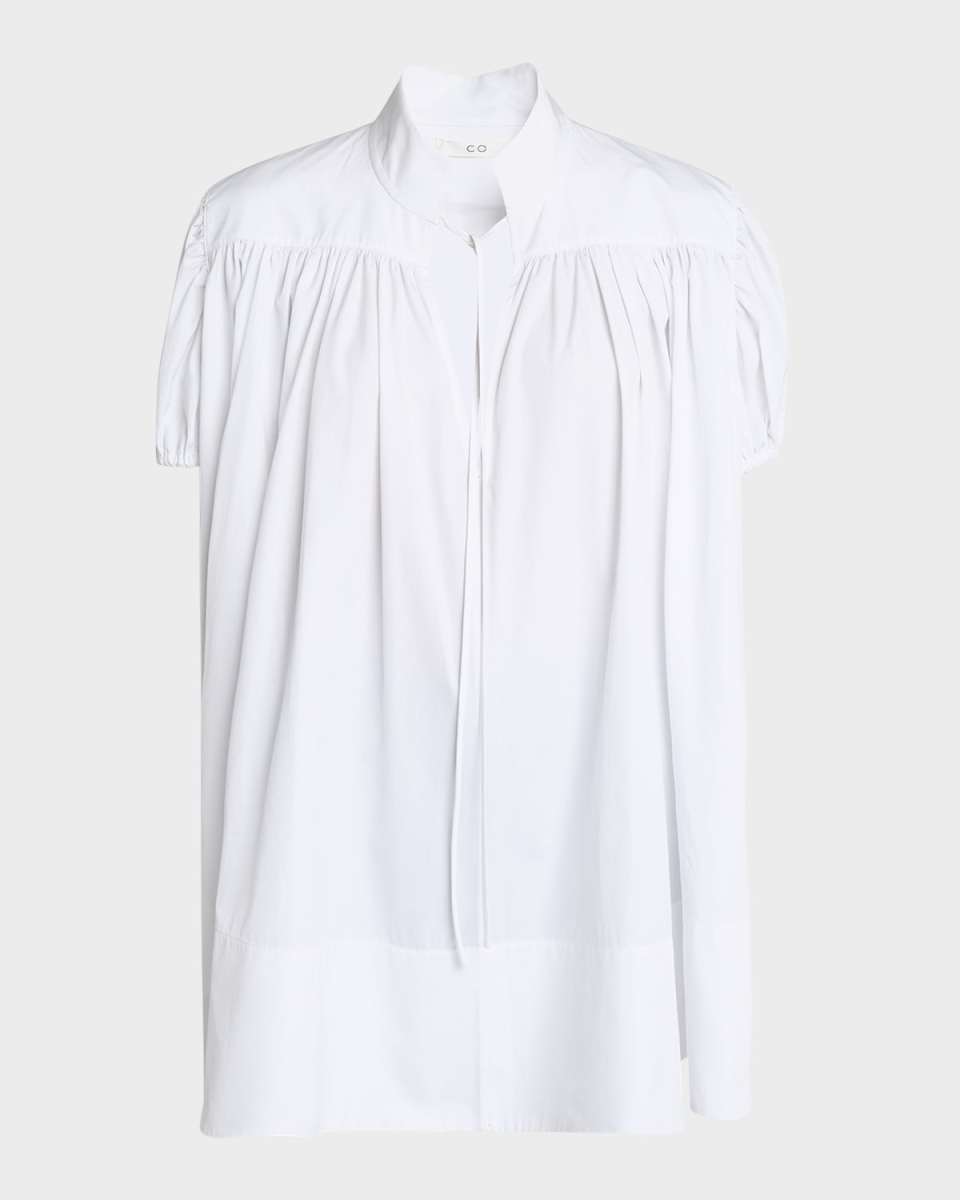 Gathered Short-Sleeve Cotton Tunic Top