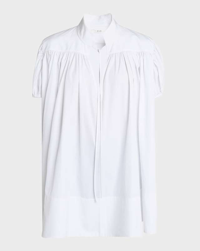Gathered Short-Sleeve Cotton Tunic Top