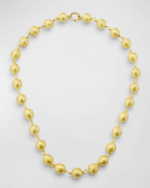 Modern Etruscan Diamond Gold Ball Necklace