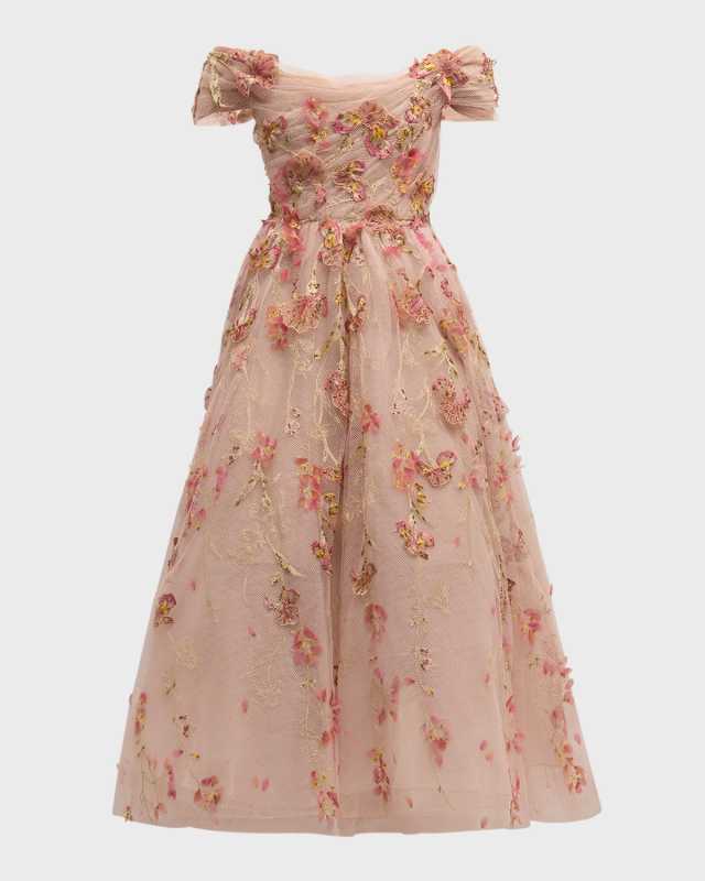 Multicolor Floral Embroidered Cocktail Dress with 3D Flower Accents