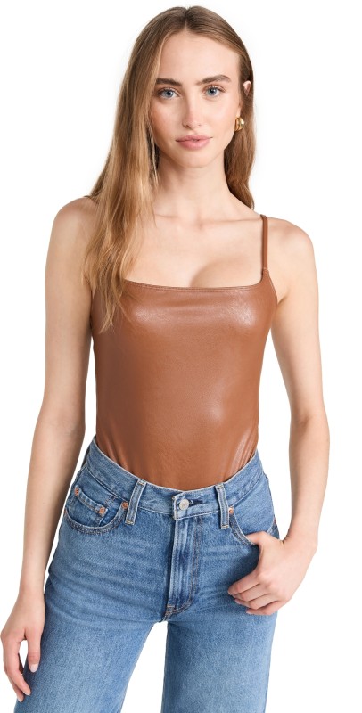 Commando Fauxeather Cami Thong Bodysuit Cocoa