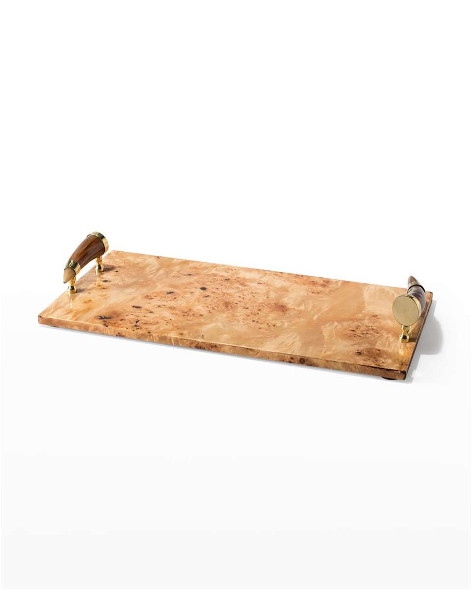 Burl Veneer Large Serving Board With Horn Handles