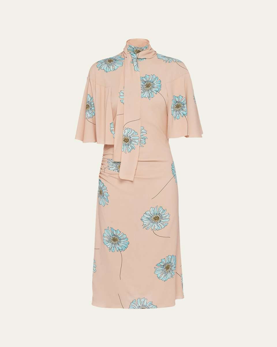 Sable Gerbera Tie-Neck Midi Dress