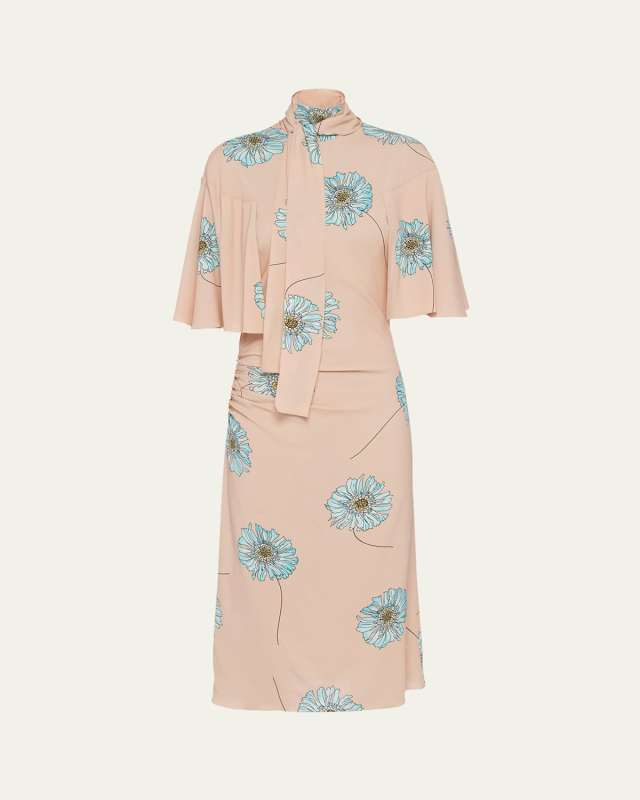 Sable Gerbera Tie-Neck Midi Dress