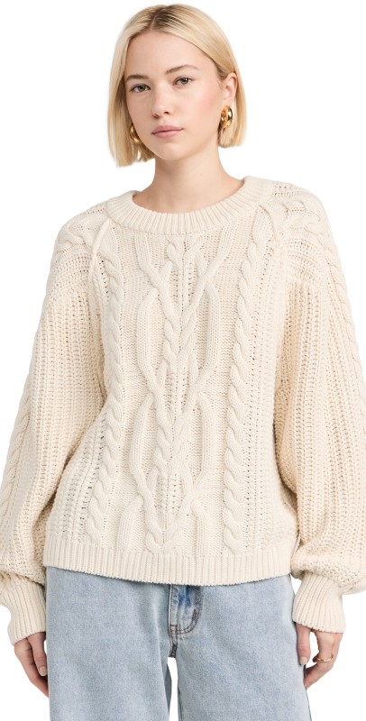 Free People Frankie Cable Pullover Ivory